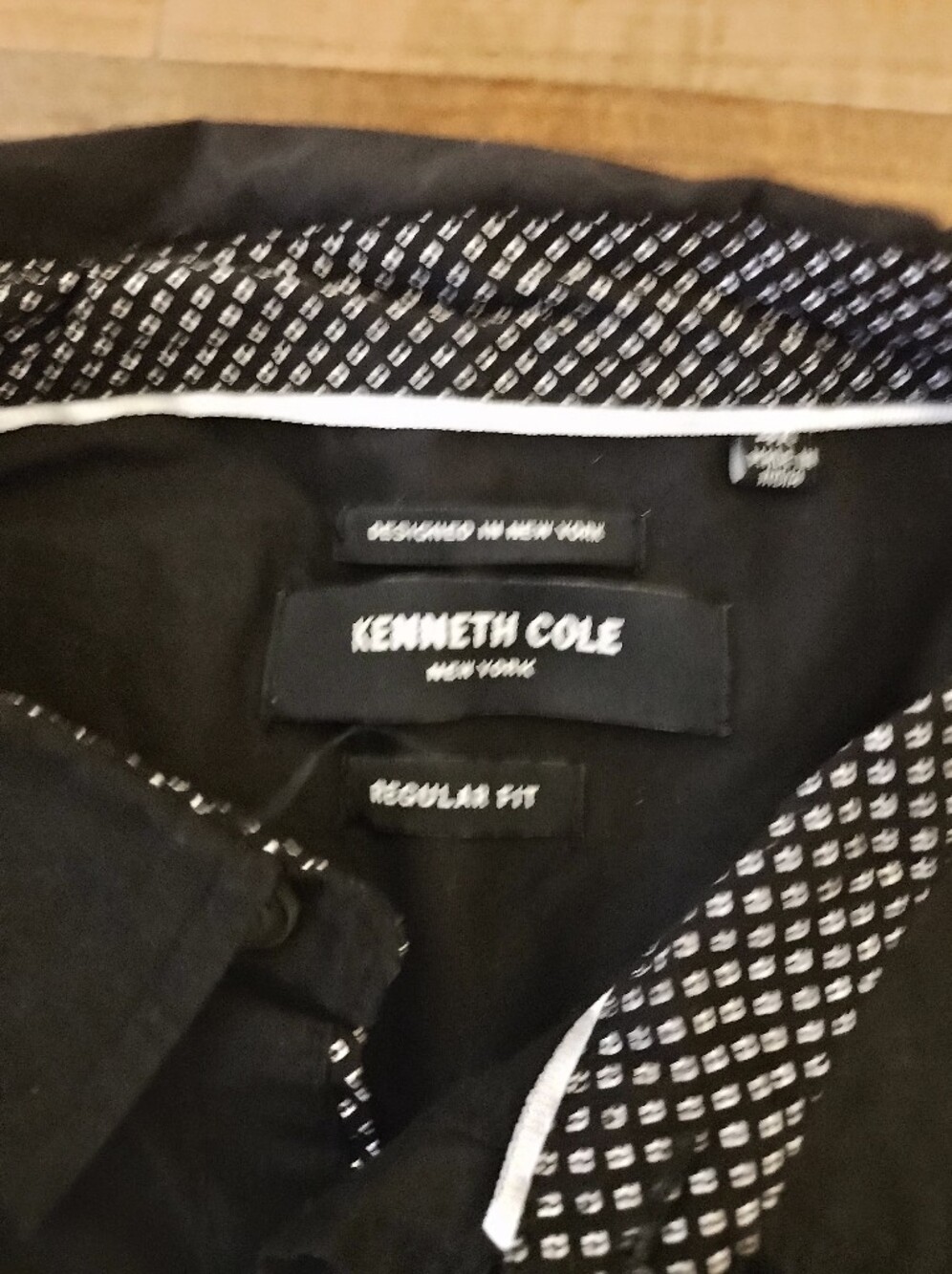 Kenneth Cole Black Shirt with White Geometric Trim